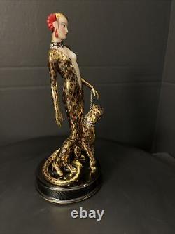 Franklin Mint House of Erte Leopard 24k Gold Swarovski Crystals LtdEd Art Deco