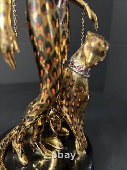 Franklin Mint House of Erte Leopard 24k Gold Swarovski Crystals LtdEd Art Deco