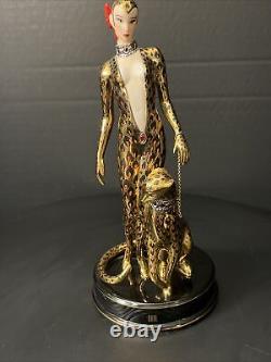 Franklin Mint House of Erte Leopard 24k Gold Swarovski Crystals LtdEd Art Deco