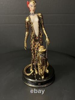Franklin Mint House of Erte Leopard 24k Gold Swarovski Crystals LtdEd Art Deco