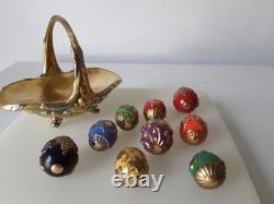 Franklin Mint House of Faberge Autumn Basket with9 Multi-color Eggs No Box Or COA