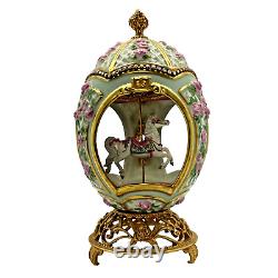 Franklin Mint House of Faberge Porcelain Musical Carousel Egg 24k Gold Accented