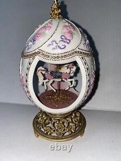 Franklin Mint House of Faberge Porcelain Musical Carousel Egg 24k Gold Accented