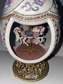 Franklin Mint House of Faberge Porcelain Musical Carousel Egg 24k Gold Accented