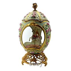 Franklin Mint House of Faberge Porcelain Musical Carousel Egg 24k Gold Accented