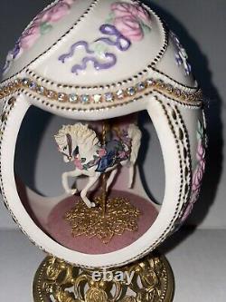 Franklin Mint House of Faberge Porcelain Musical Carousel Egg 24k Gold Accented