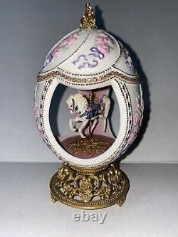 Franklin Mint House of Faberge Porcelain Musical Carousel Egg 24k Gold Accented