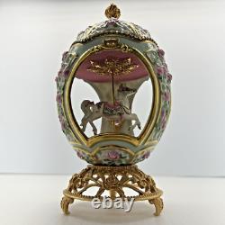 Franklin Mint House of Faberge Porcelain Musical Carousel Egg 24k Gold Accented