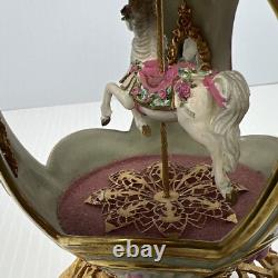 Franklin Mint House of Faberge Porcelain Musical Carousel Egg 24k Gold Accented