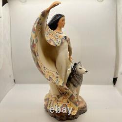 Franklin Mint Jo Anne Bird Dreamcatcher Native Girl & Wolf Statue Porcelain