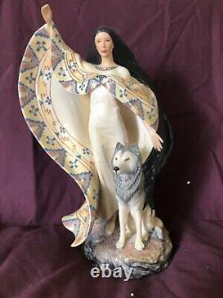 Franklin Mint Jo anne Bird Dreamcatcher Native Girl & Wolf Porcelain Statue