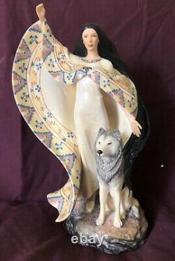 Franklin Mint Jo anne Bird Dreamcatcher Native Girl & Wolf Porcelain Statue