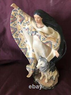 Franklin Mint Jo anne Bird Dreamcatcher Native Girl & Wolf Porcelain Statue