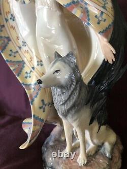 Franklin Mint Jo anne Bird Dreamcatcher Native Girl & Wolf Porcelain Statue