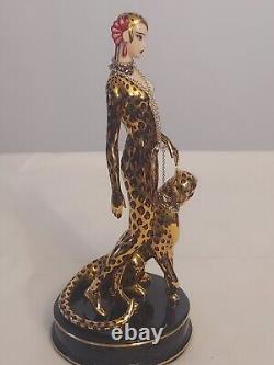 Franklin Mint LEOPARD House of Erte HAND PAINTED Gold Porcelain FIGURINE B8409