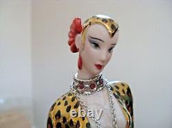 Franklin Mint LE B8693 House of Erte Porcelain LEOPARD & Lady 9 Figurine