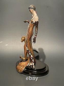 Franklin Mint LE House of Erte Porcelain OCELOT Lady & Cat 9 Figurine