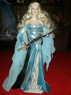 Franklin Mint Lady Of The Lake Porcelain Doll, Includes Stand & Excalibur Sword