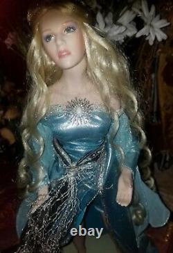 Franklin Mint Lady Of The Lake Porcelain Doll, Includes Stand & Excalibur Sword