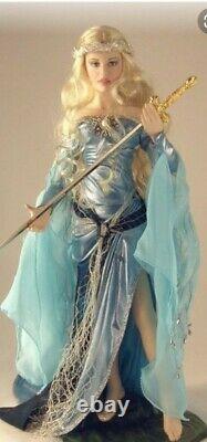 Franklin Mint Lady Of The Lake Porcelain Doll, Includes Stand & Excalibur Sword