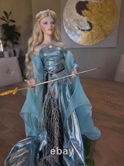 Franklin Mint Lady Of the Lake Camelot Porcelain Doll Excalibur Sword &Stand