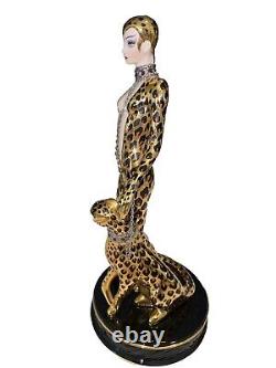 Franklin Mint Leopard House of ERTE Hand Painted Gold Porcelain Figurine M4105