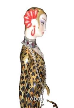 Franklin Mint Leopard House of ERTE Hand Painted Gold Porcelain Figurine M4105