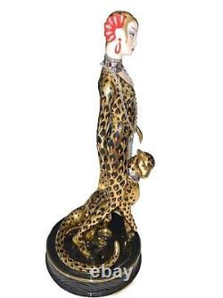 Franklin Mint Leopard House of ERTE Hand Painted Gold Porcelain Figurine M4105