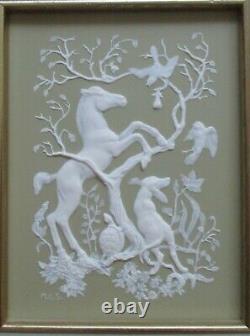 Franklin Mint Lot 4 Seasons Woodland Animals Procelain Parian Incolay Wall Art