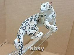 Franklin Mint Majestic Snow Leopard Figurine on Lead Crystal Mountainside