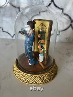 Franklin Mint Manabu Saito Figure Tea Ceremony Fine Porcelain Covered with Glass