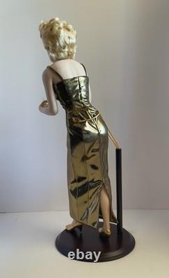 Franklin Mint Marilyn Monroe Gold Dress Porcelain Doll with Stand & Perfume Bottle
