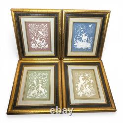 Franklin Mint Nature's Four Seasons Parian Porcelain Set (4) Framed Plaques 1977