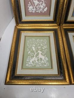 Franklin Mint Nature's Four Seasons Parian Porcelain Set (4) Framed Plaques 1977