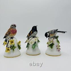 Franklin Mint Peter Barrett Porcelain Birds Bell 3 Pieces Hand-painted Vintage