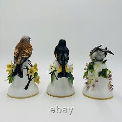 Franklin Mint Peter Barrett Porcelain Birds Bell 3 Pieces Hand-painted Vintage