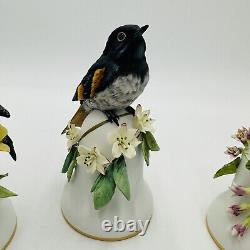 Franklin Mint Peter Barrett Porcelain Birds Bell 3 Pieces Hand-painted Vintage