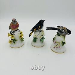 Franklin Mint Peter Barrett Porcelain Birds Bell 3 Pieces Hand-painted Vintage