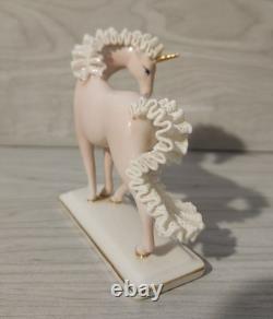 Franklin Mint Pink White Lace Porcelain Unicorn Treasury Figurine David Cornell