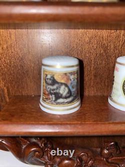 Franklin Mint Porcelain Cat Advertising Thimbles Display COMPLETE! 20 Cats 1992