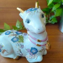 Franklin Mint Porcelain Deer Figurine Gold Accents and Floral Design Feng Shui