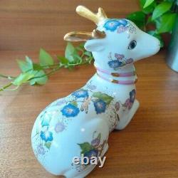 Franklin Mint Porcelain Deer Figurine Gold Accents and Floral Design Feng Shui