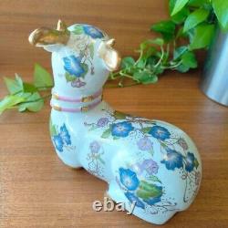 Franklin Mint Porcelain Deer Figurine Gold Accents and Floral Design Feng Shui