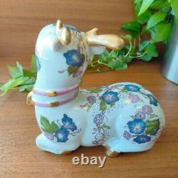 Franklin Mint Porcelain Deer Figurine Gold Accents and Floral Design Feng Shui