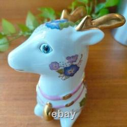 Franklin Mint Porcelain Deer Figurine Gold Accents and Floral Design Feng Shui
