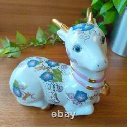 Franklin Mint Porcelain Deer Figurine Gold Accents and Floral Design Feng Shui