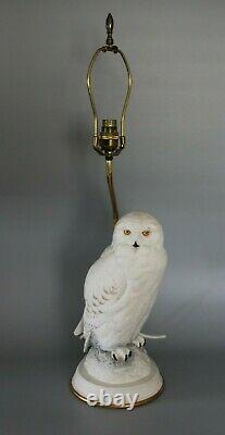 Franklin Mint Porcelain Male Snowy Owl Table Lamp Figure