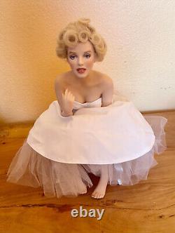 Franklin Mint Porcelain Marilyn Monroe Doll Sitting on a Satin Bench