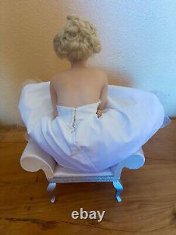 Franklin Mint Porcelain Marilyn Monroe Doll Sitting on a Satin Bench