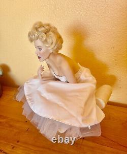Franklin Mint Porcelain Marilyn Monroe Doll Sitting on a Satin Bench